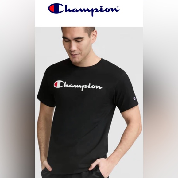 NWOT Champion Classic Black Cotton Blend T-Shirt With Script Logo Size XL - Picture 1 of 10